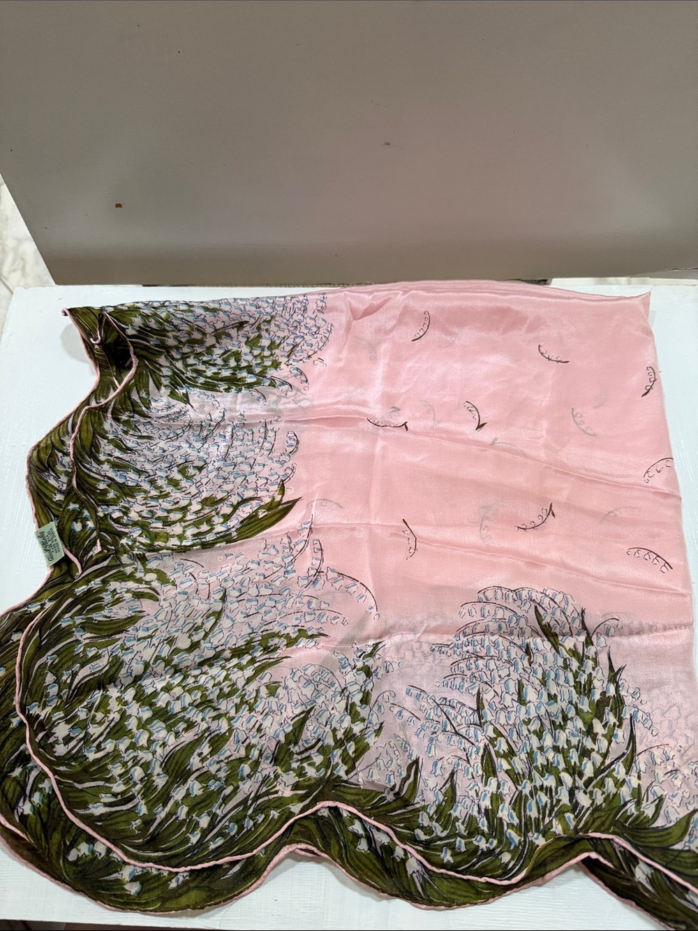 Carol Stanley Pink Botanical Print Silk Scarf made in Japan VINTAGE - Picture 13 of 16